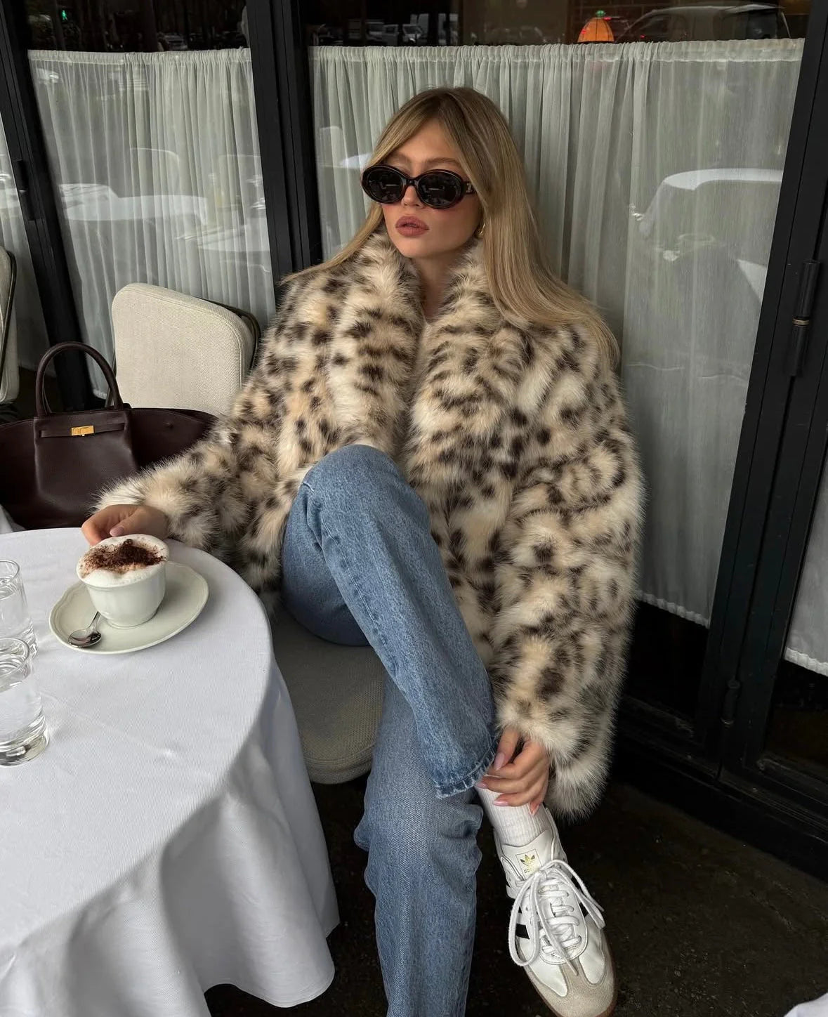 Madison | Abrigo oversize de pelo sintético con estampado de leopardo