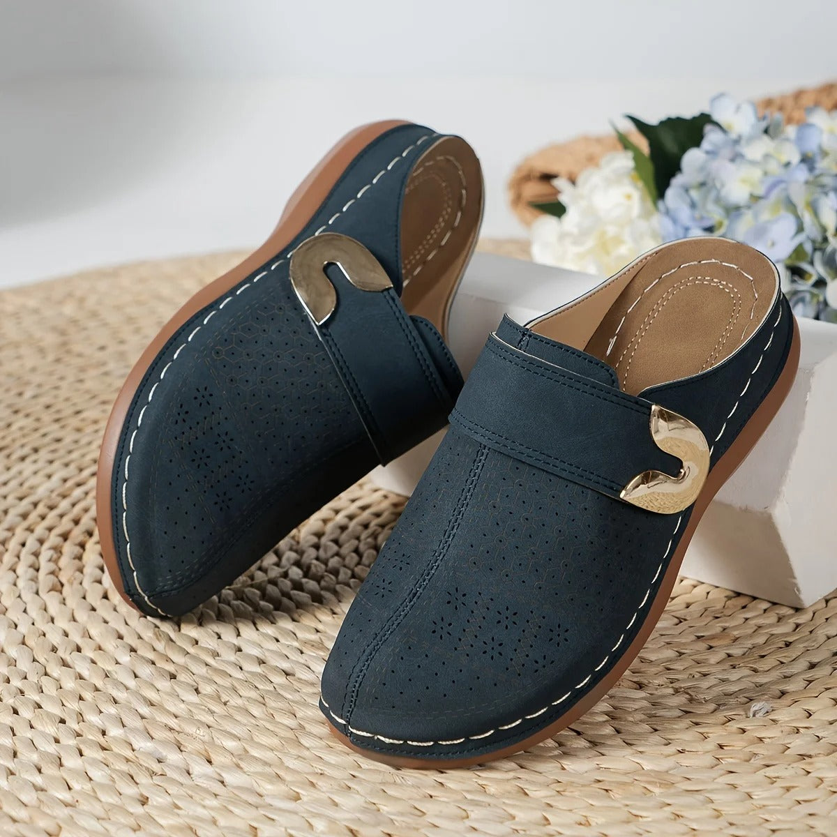 Sandalias de cuña sin cordones de plataforma para mujer