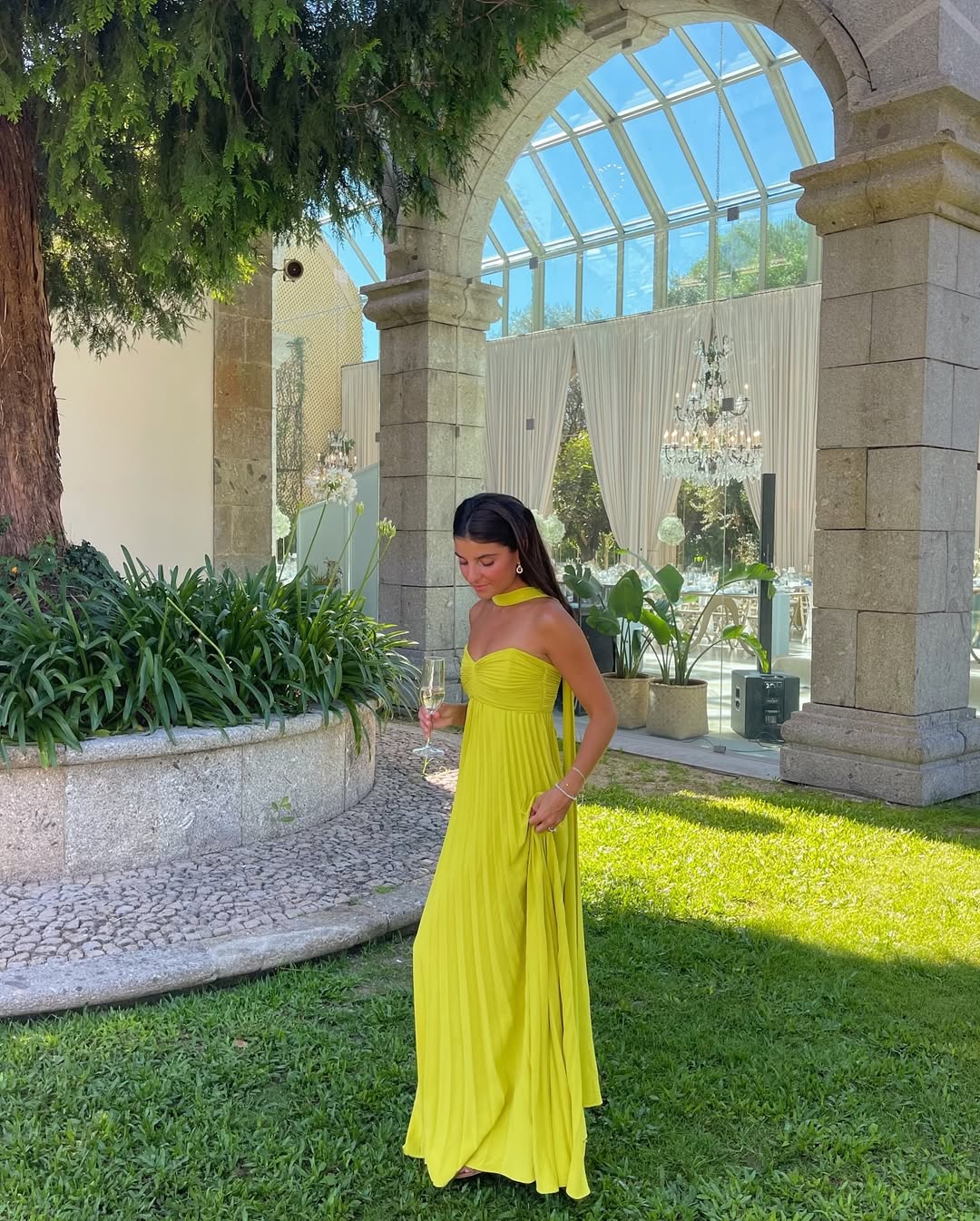 Makayla | Vestido largo palabra de honor plisado con fruncido