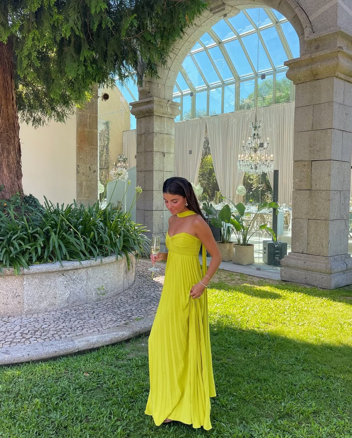 Makayla | Vestido largo palabra de honor plisado con fruncido