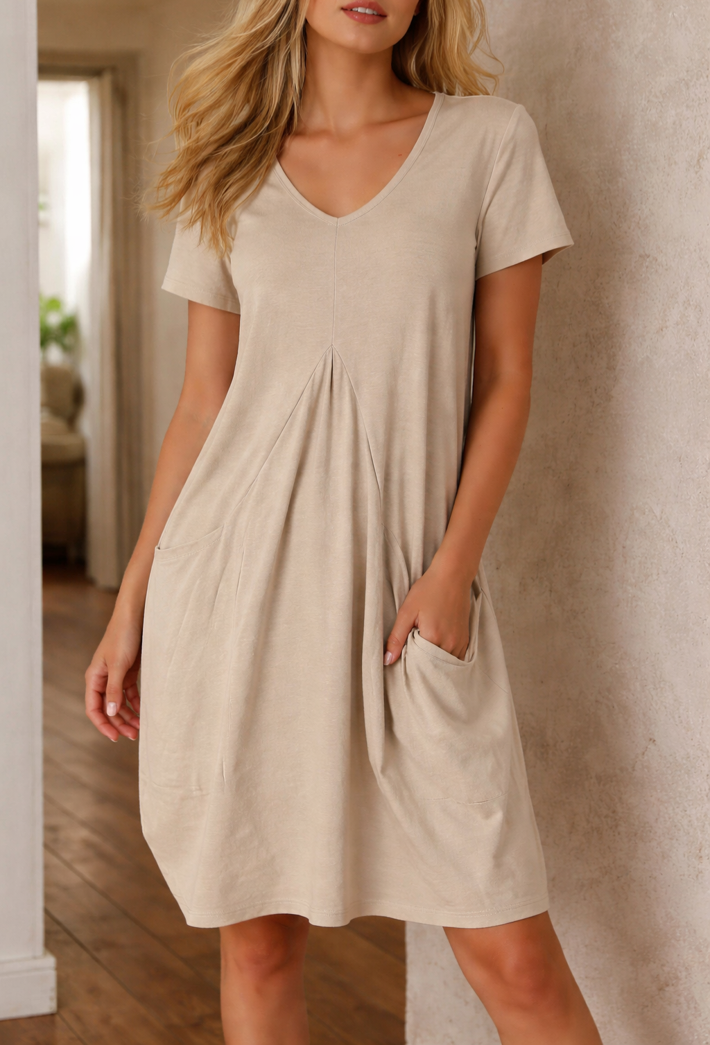 Vestido de corte en A de escote de pico hasta la rodilla