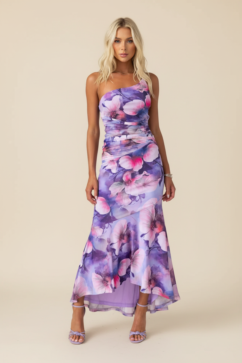 Marissa | Vestido largo de un hombro con flores