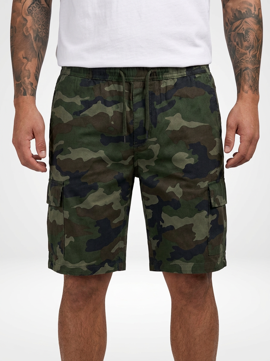 Men’s Camo Print Drawstring Cargo Shorts