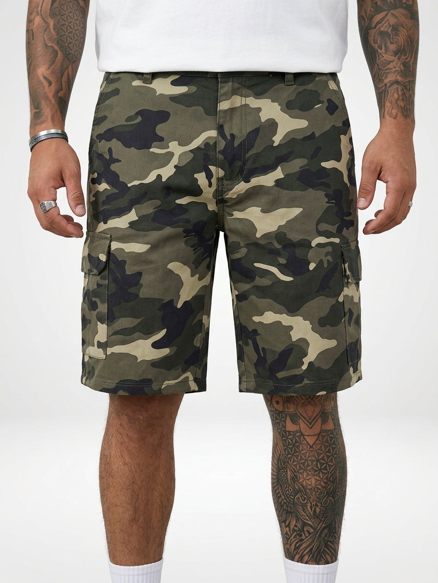 Men’s Camo Print Drawstring Cargo Shorts