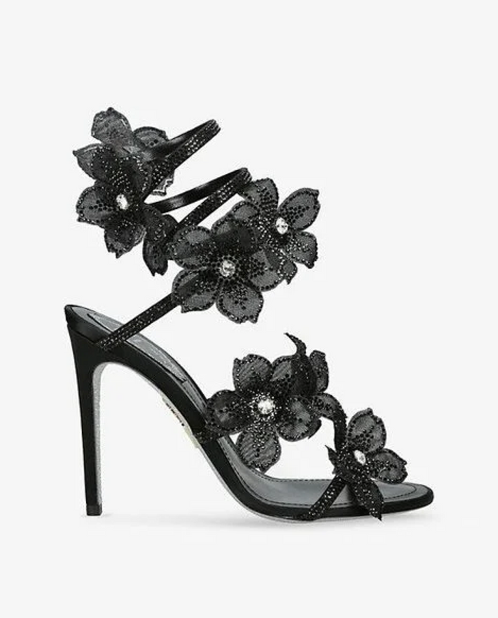 Morgan | Sandalias de tacón con tiras florales y brillos