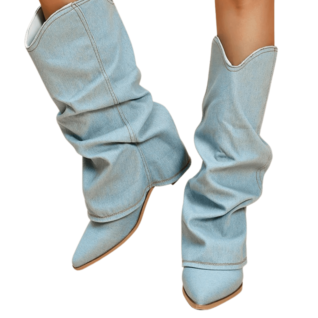 Botas de tacón ancho de tejido vaquero para mujer