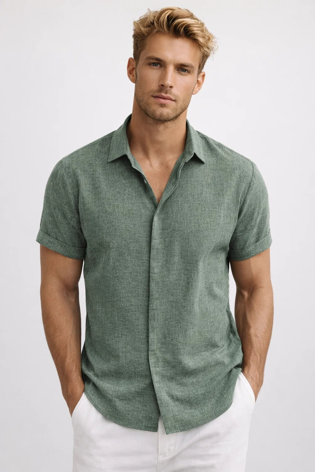 Camisa transpirable ligera de verano de lino para hombre