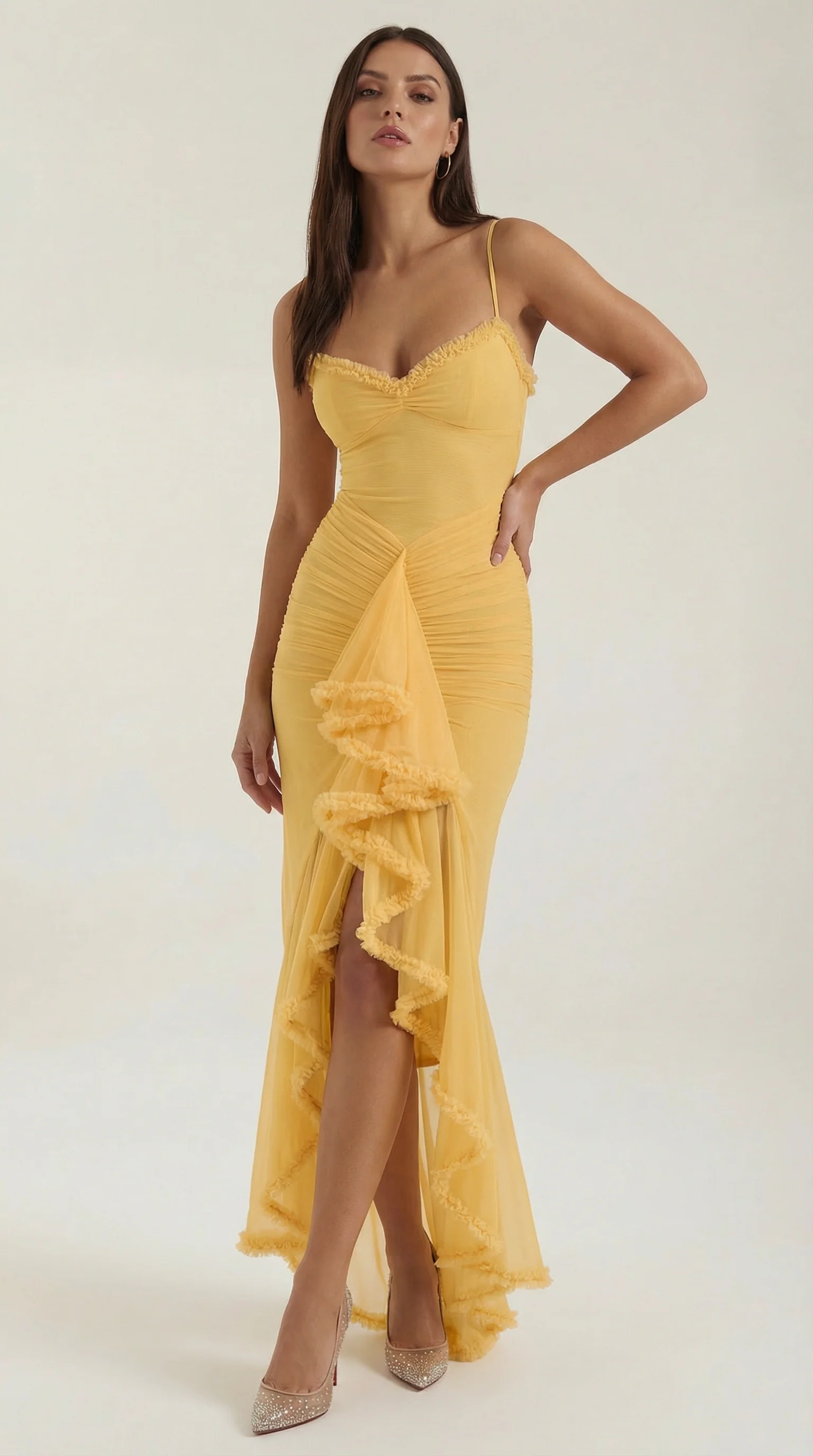 Phoebe | Vestido largo sin mangas con volantes