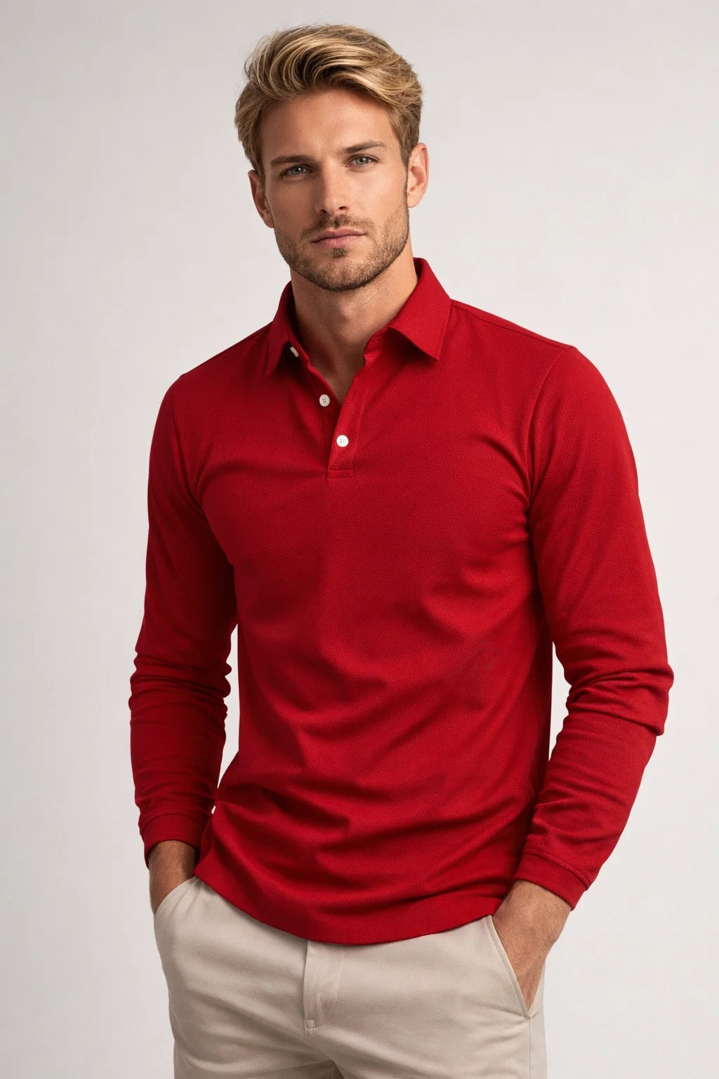 Polo informal de manga larga para hombre