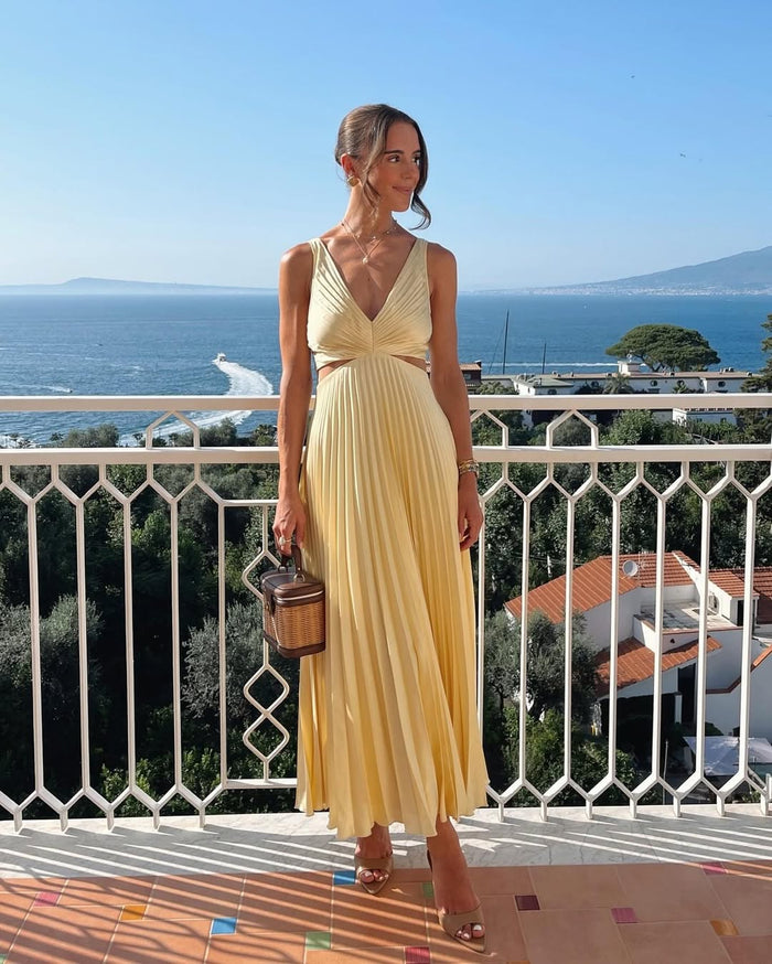 Reina | Vestido largo con escote en pico y aberturas