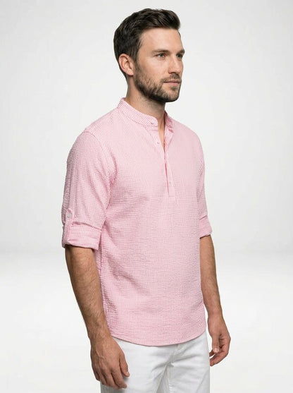 Men’s Long Sleeve Henley Stand Collar Button Shirt