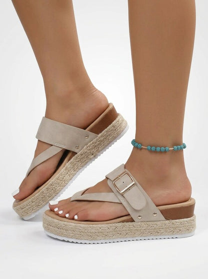 Textured Cross Strap Platform Wedge Sandals