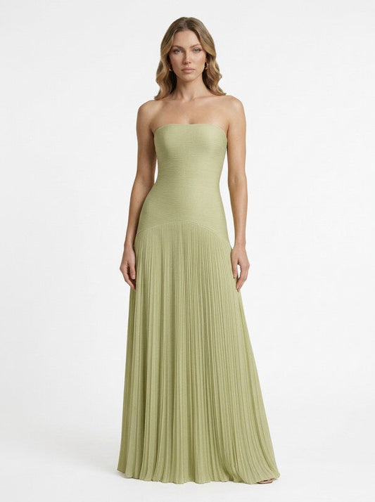 Strapless Pleated Wedding Guest Maxi Dress