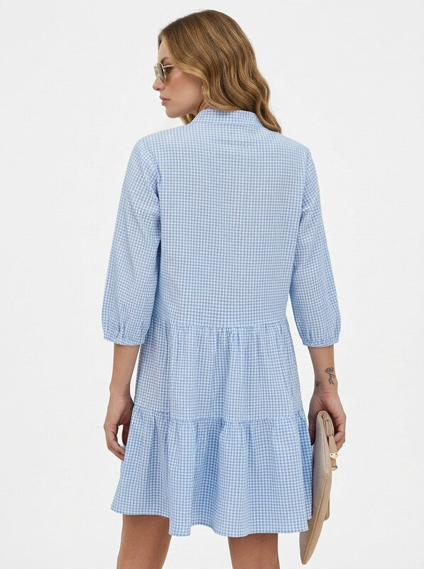 Ruffle V Neck Plaid Midi Dress