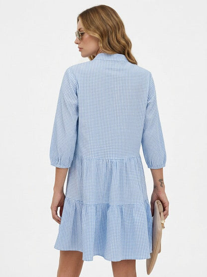 Ruffle V Neck Plaid Midi Dress