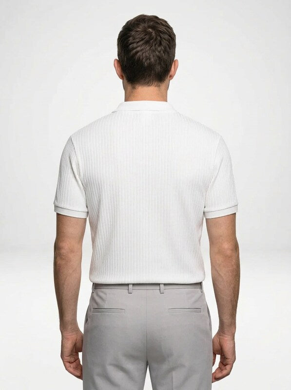 Men’s Ribbed Lapel Collar Cotton Polo Shirt
