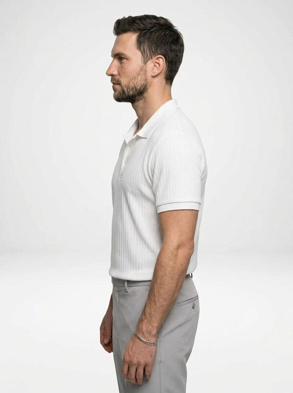 Men’s Ribbed Lapel Collar Cotton Polo Shirt