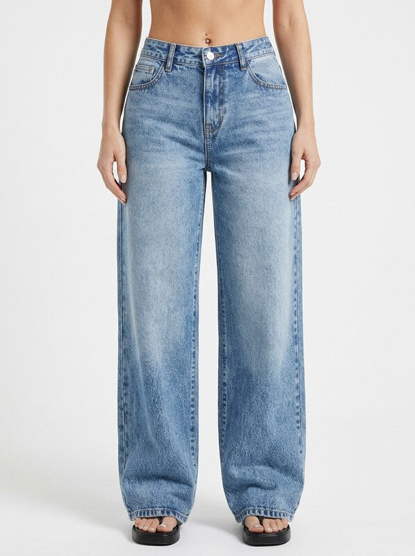 Women's Low Waist Wide Leg Blue Denim Jeans