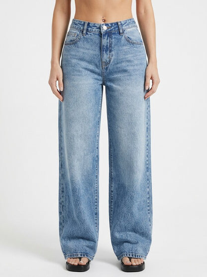 Women's Low Waist Wide Leg Blue Denim Jeans