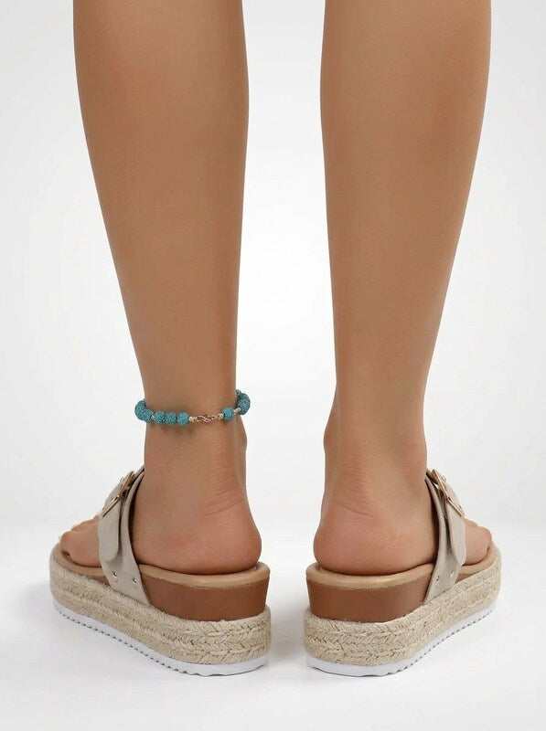 Textured Cross Strap Platform Wedge Sandals