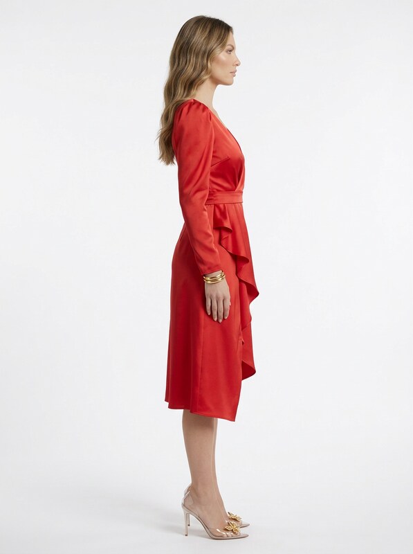 V-Neck Wrap Midi Dress