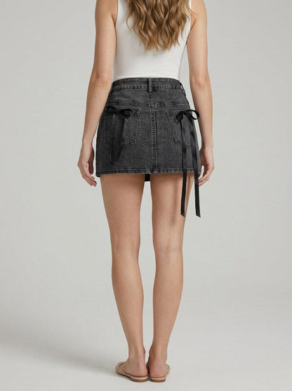 Bow Decor Denim Mini Skirt