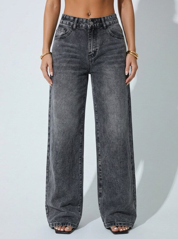Women's Low Waist Wide Leg Blue Denim Jeans