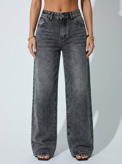 Women's Low Waist Wide Leg Blue Denim Jeans