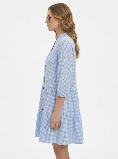 Ruffle V Neck Plaid Midi Dress