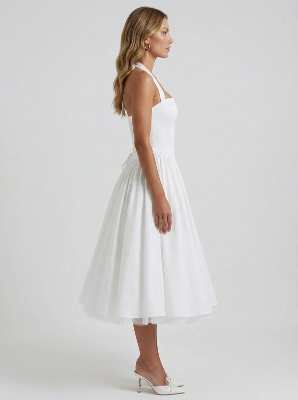 Halter Satin Midi Dress