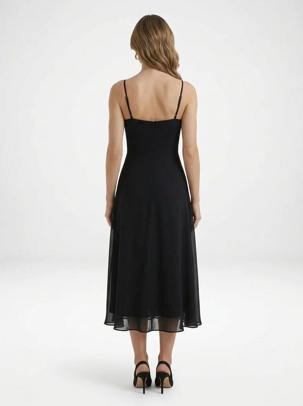 Square Neck Strap Midi Dress