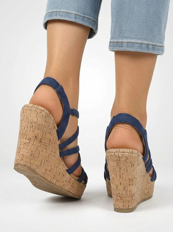 Strappy Cork Platform Wedge Sandals