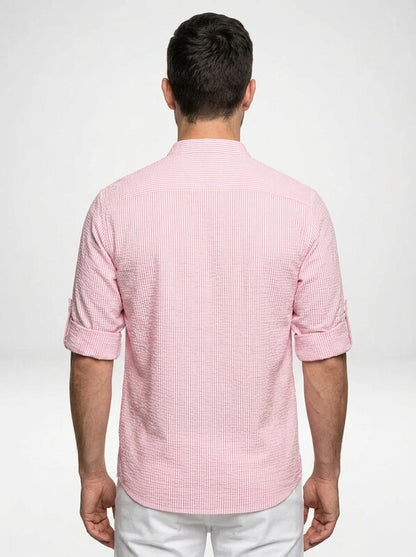 Men’s Long Sleeve Henley Stand Collar Button Shirt