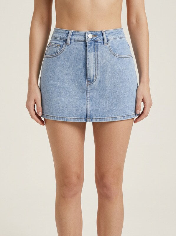 Bow Decor Denim Mini Skirt