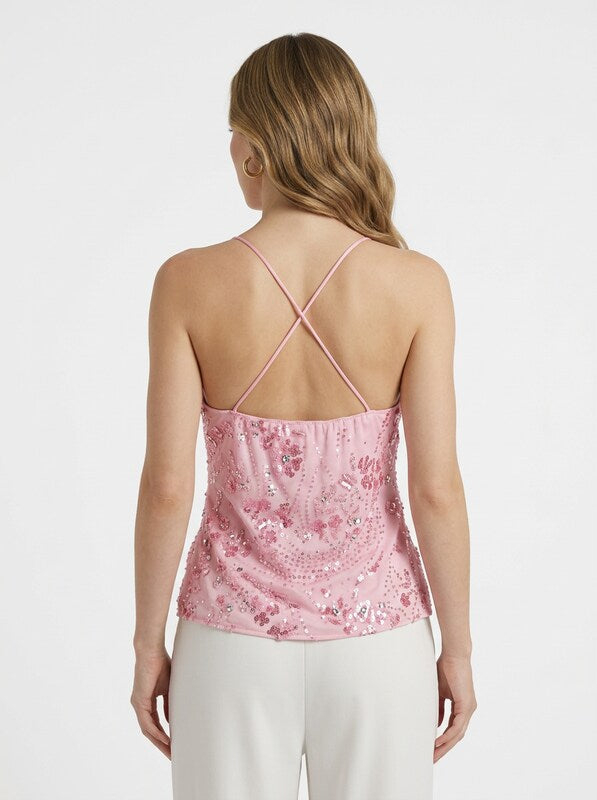 Women's Sequin Embellished Open-Back Halter Neck Top