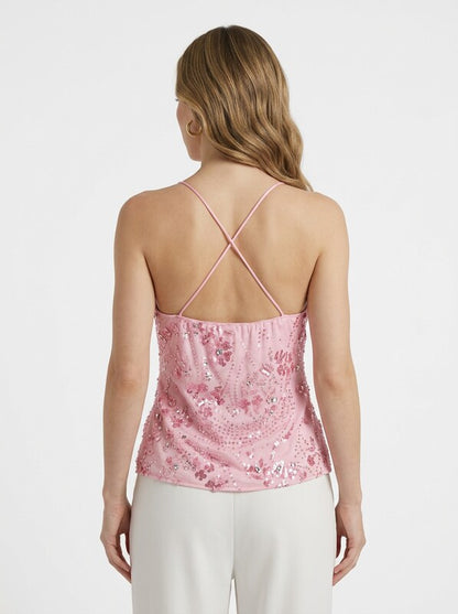 Women's Sequin Embellished Open-Back Halter Neck Top