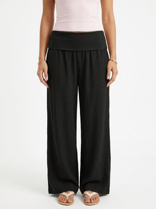 Women's Linen Blend Low Waist Wide Leg Pants