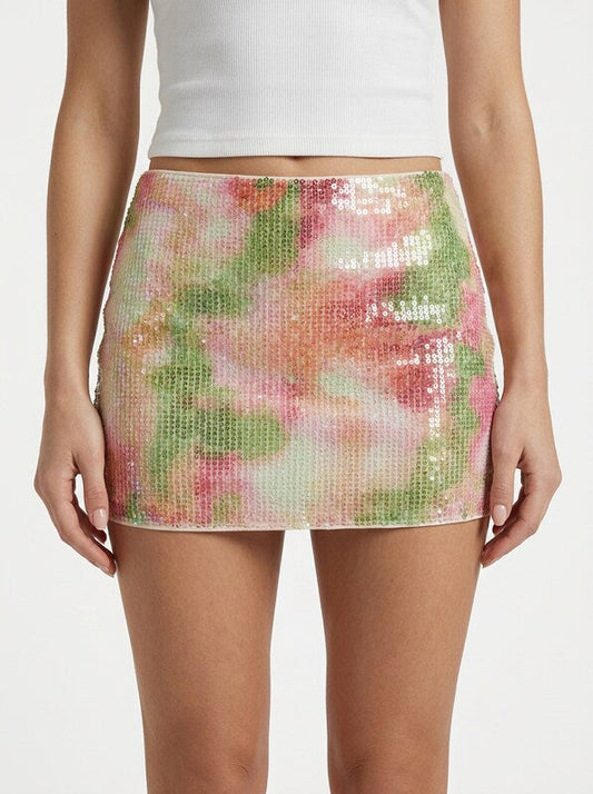 Sequin Abstract Print Mini Skirt
