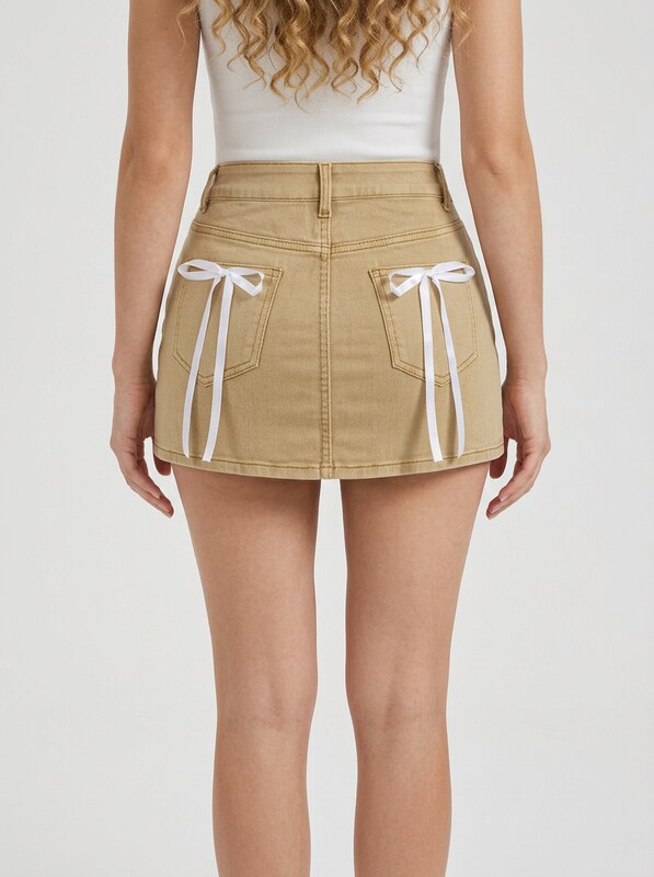 Bow Decor Denim Mini Skirt