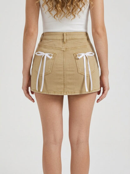 Bow Decor Denim Mini Skirt