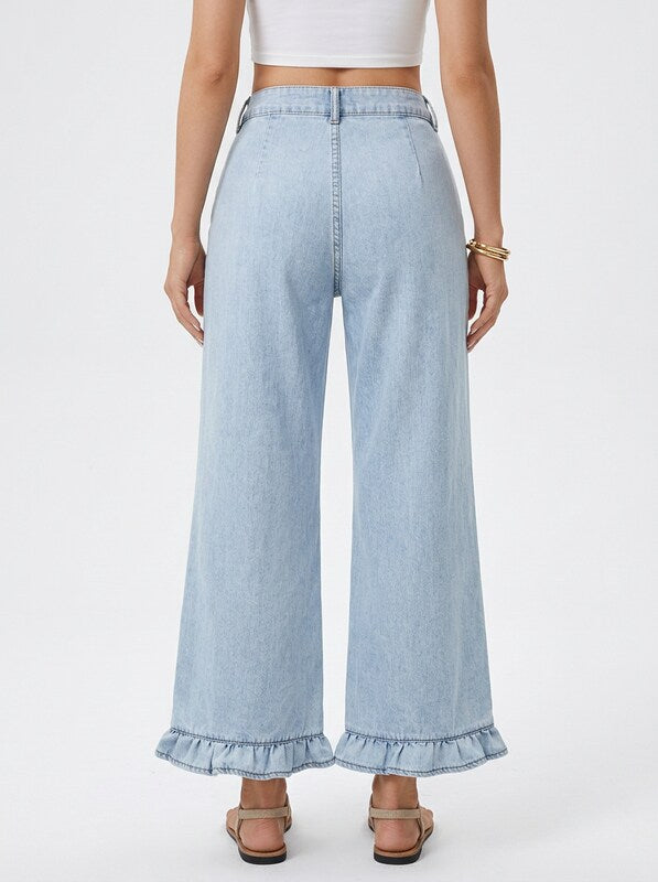 Women's Patchwork Pocket Wide Leg Jeans