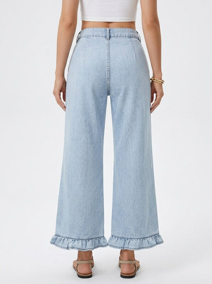 Women's Patchwork Pocket Wide Leg Jeans