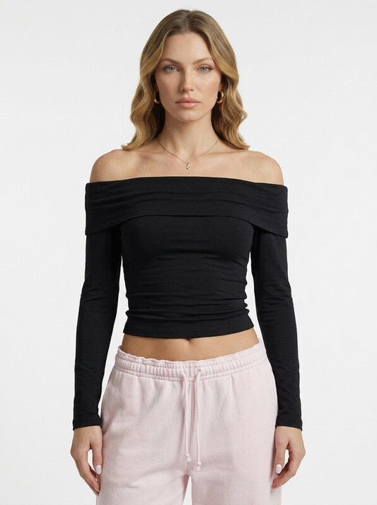 Women's Off Shoulder Leopard Print Mesh Puff Sleeve Cropped Shirt