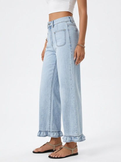 Women's Patchwork Pocket Wide Leg Jeans