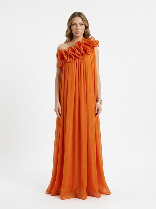 Formal Asymmetric One-Shoulder Floral Maxi Dress