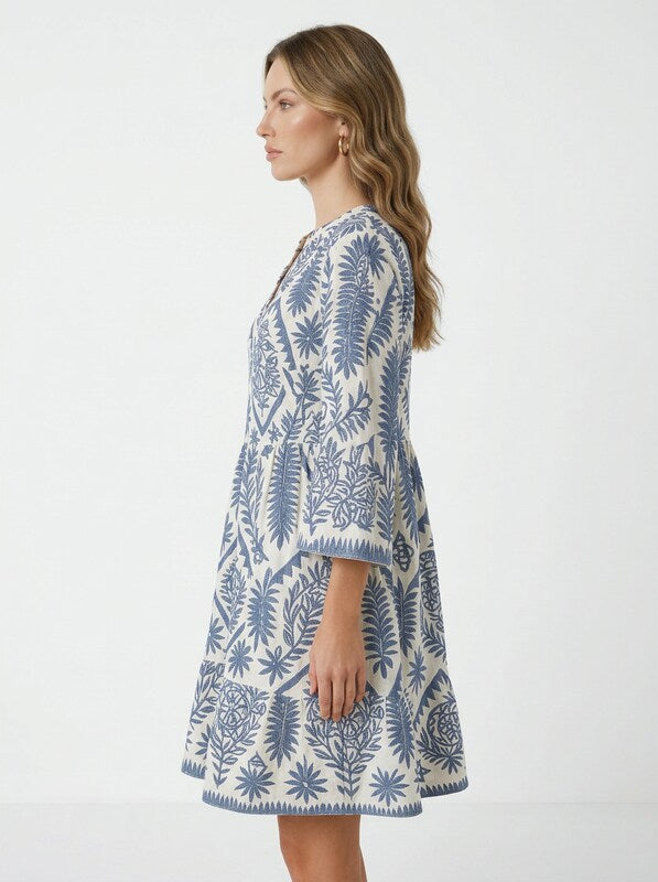 V-Neck Boho Pattern Summer Midi Dress