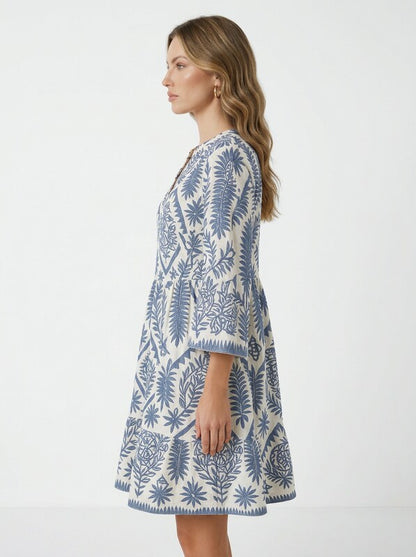 V-Neck Boho Pattern Summer Midi Dress