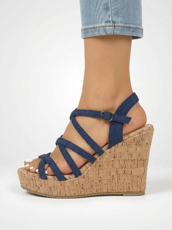 Strappy Cork Platform Wedge Sandals