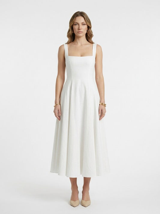 Sleeveless Satin Cocktail Midi Dress