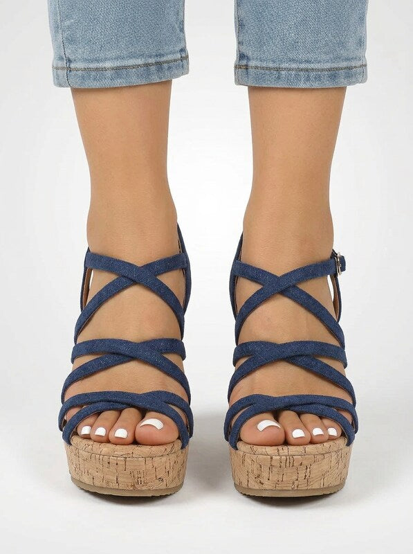 Strappy Cork Platform Wedge Sandals